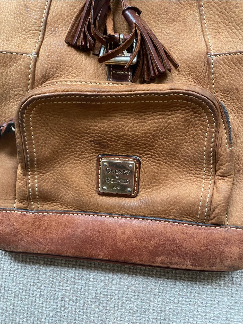 Vintage Dooney & Bourke Tan and Dark Brown Leather Backpack - Picture 3 of 7